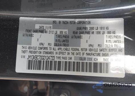 2016 Mazda Cx-3 Touring z USA, uszkodzony, nr VIN JM1DKBC70G0124733